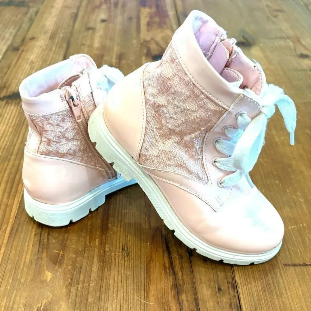 DKNY Pink Patent Lace Hightop Biker Boot Size 10